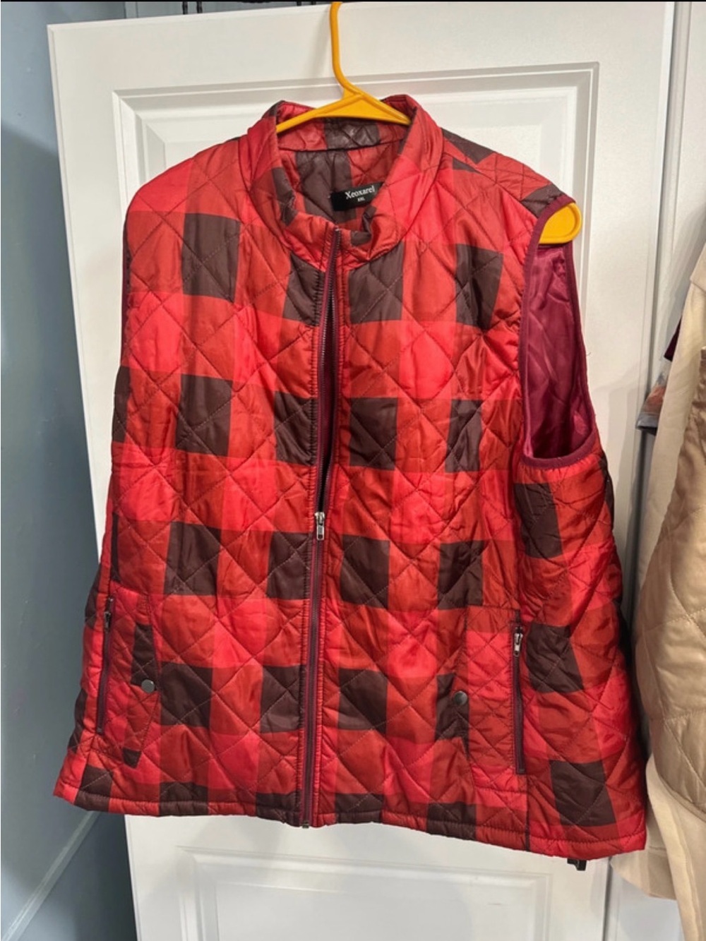 Quilted Red & Brown Plaid Vest